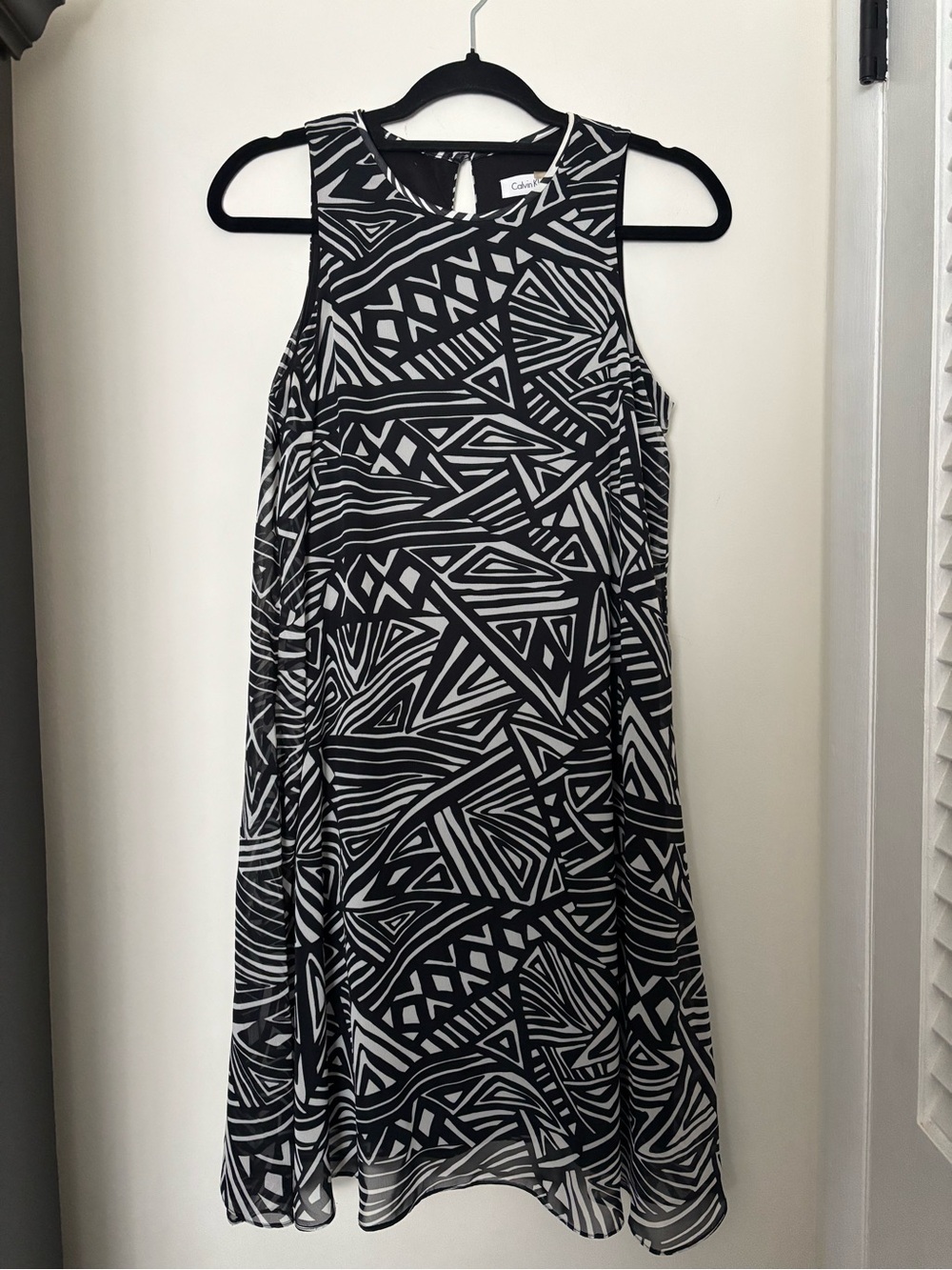 Calvin Klein Black & White Geometric A-Line Dress